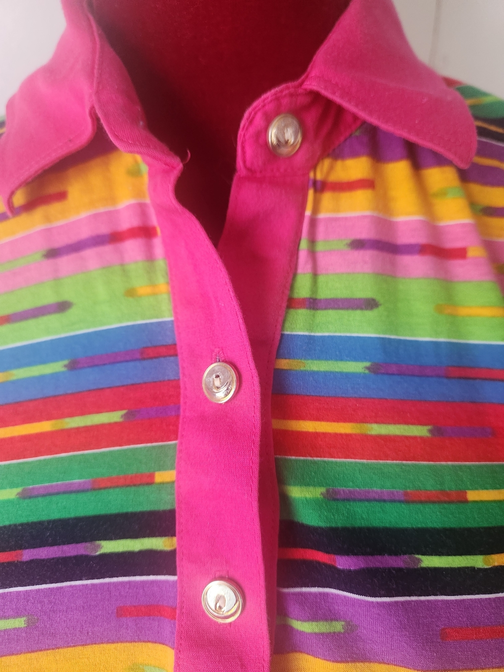 Colorful Striped Polo Top with Pink Trim - Picture 4 of 12